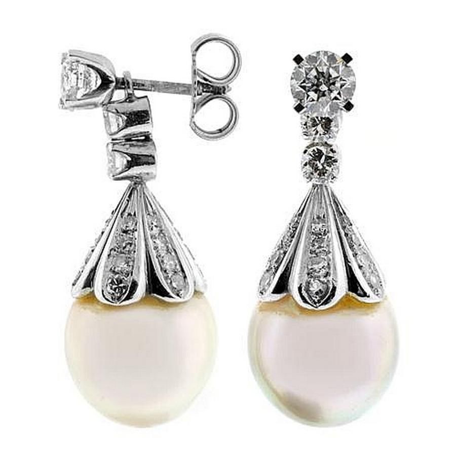 South Sea Pearl & Diamond Stud Earrings with Line Drop Earrings