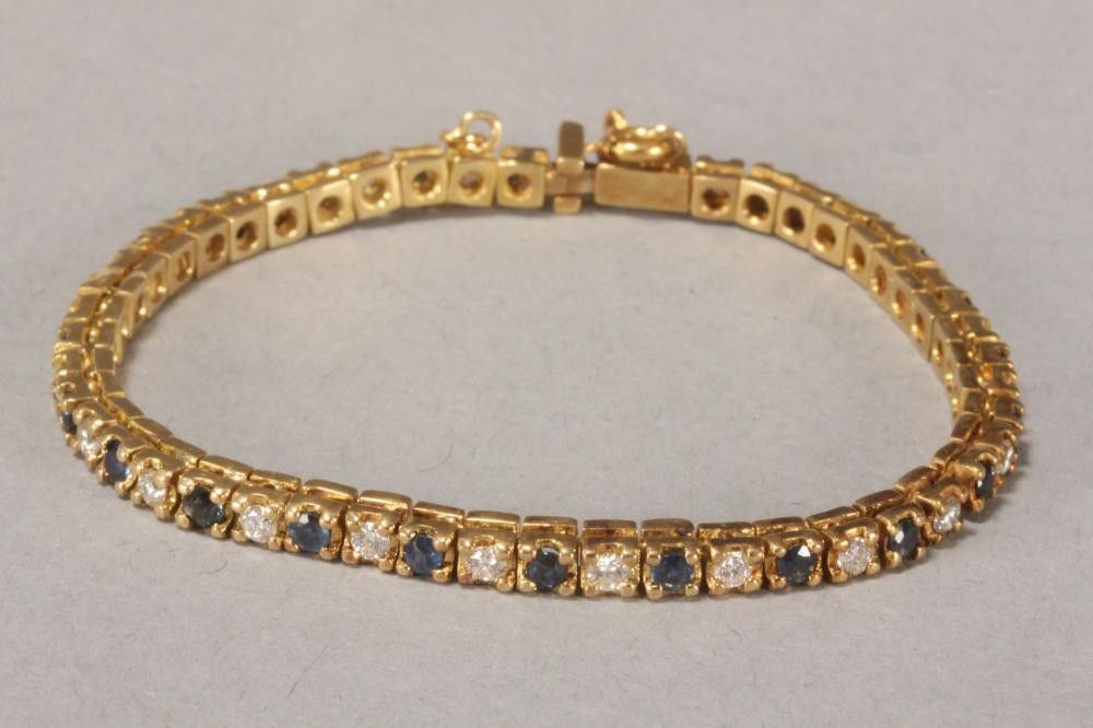Gold, Sapphire & Diamond Tennis Bracelet 16.42gm Bracelets/Bangles