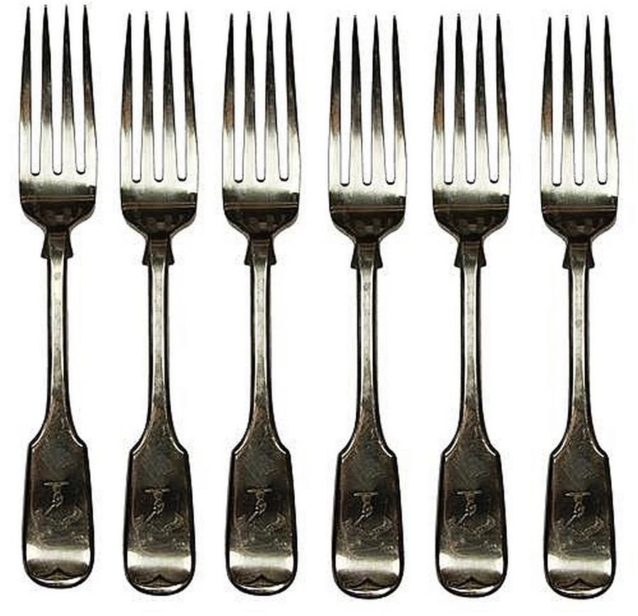 Victorian Engraved Sterling Silver Fiddle Forks Flatware/Cutlery and