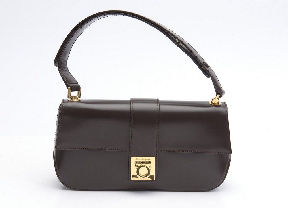 Ferragamo Leather Handbag with Gold Hardware Handbags & Purses