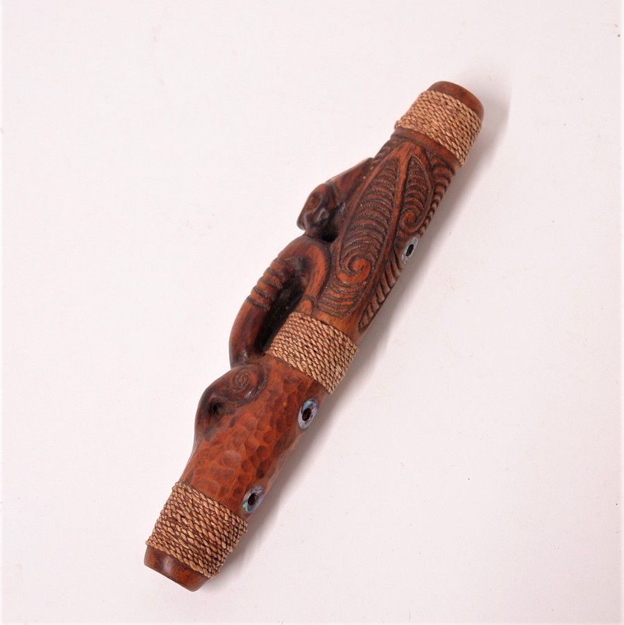 Maori Full Relief Carved Koauau Flute New Zealand Maori Tribal