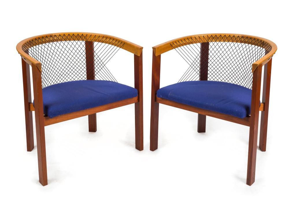 Danish Designer Tub Chairs with Blue Upholstery Scandinavian Other