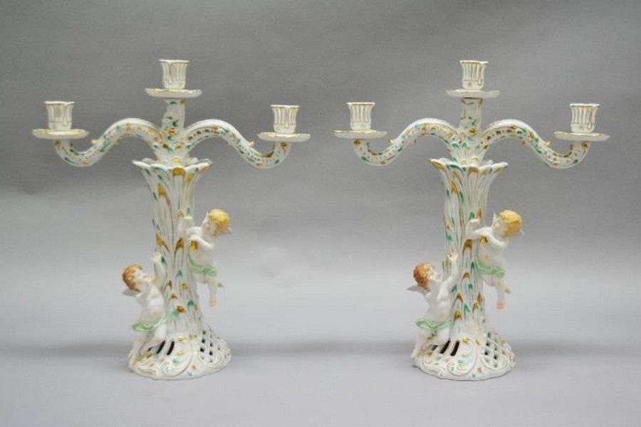 Pair of Herend porcelain figural candlesticks, approx 90 cm
