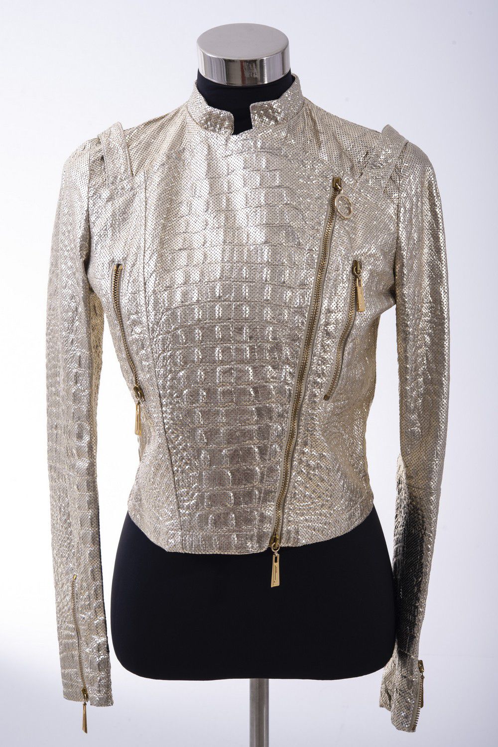 Gold Metallic Leather Jacket by Roberto Cavalli Clothing Women's