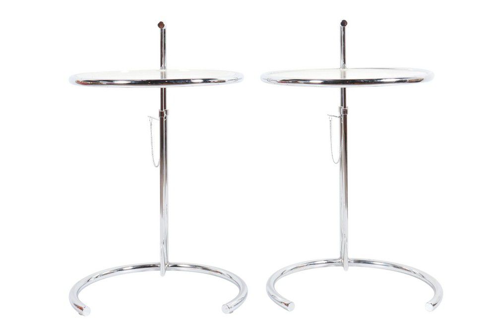 Adjustable Chrome Bedside Tables with Glass Tops British Furniture