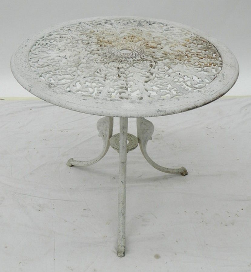 White Metal Outdoor Table 62cm Diameter Decorative Garden