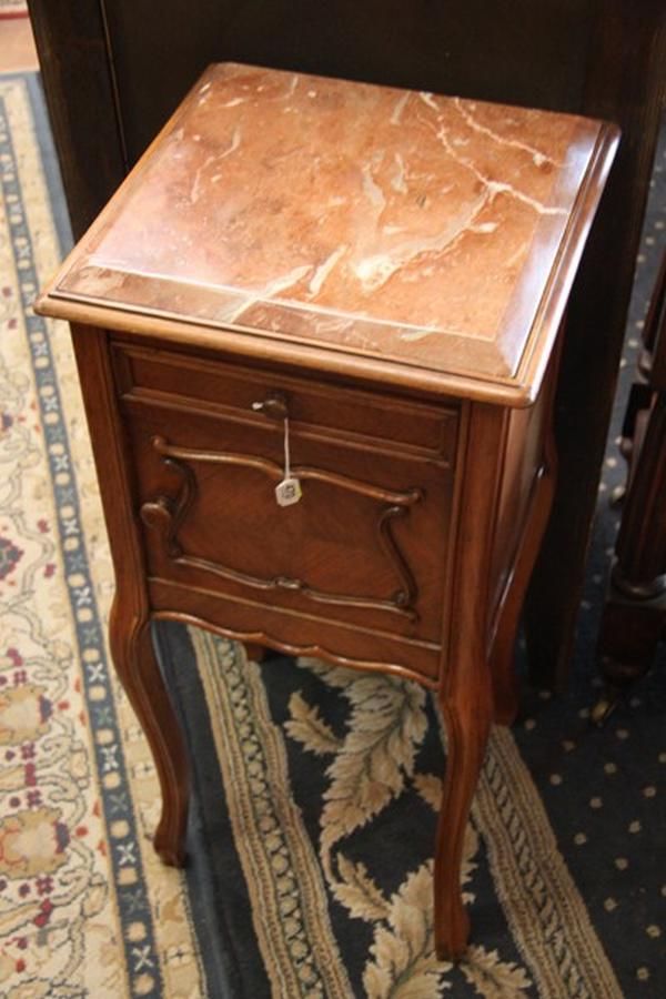 Walnut and Marble Bedside Table Bedside Furniture
