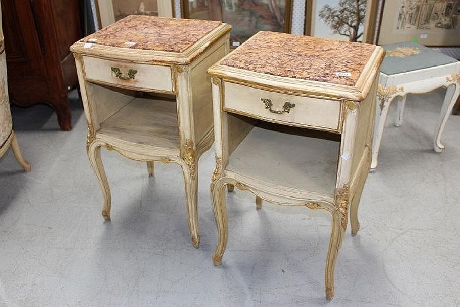 French Marble Nightstands (Pair) Bedside Furniture