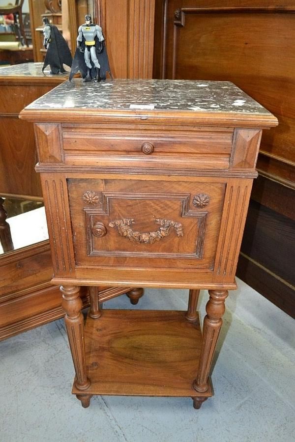 Antique French walnut marble topped nightstand Bedside