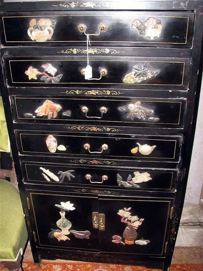 Black Lacquer Chest with Drawers and Cupboards Chests of Drawers Furniture