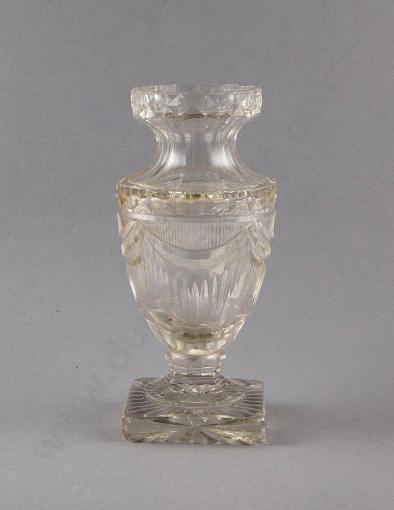 Irish Heavy Glass Vase with Mixed Cuts Zother Glass