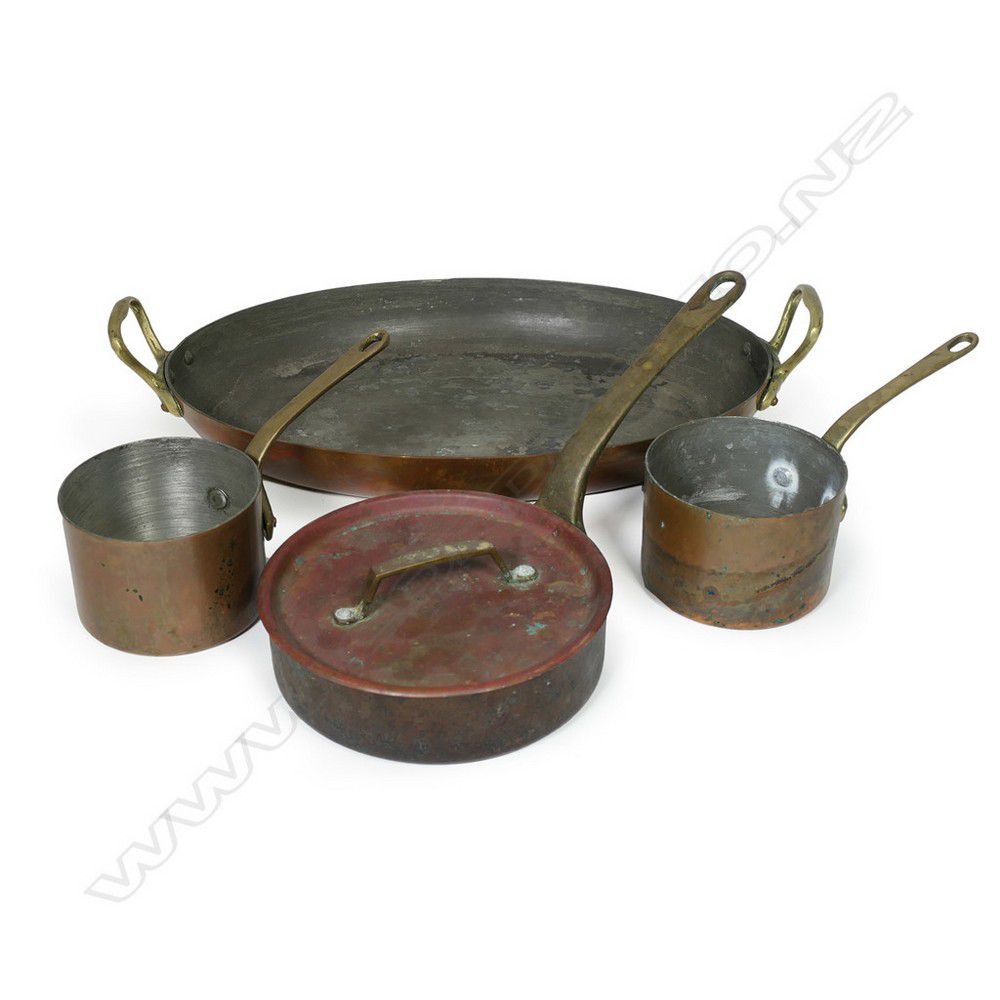 Assorted Copper and Brass Pans with Lids Copper Metalware