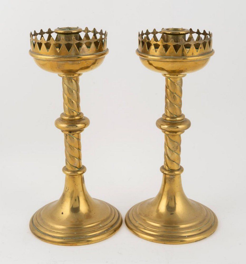 Barley Twist Brass Church Candlesticks, 19th/20th Century Candelabra
