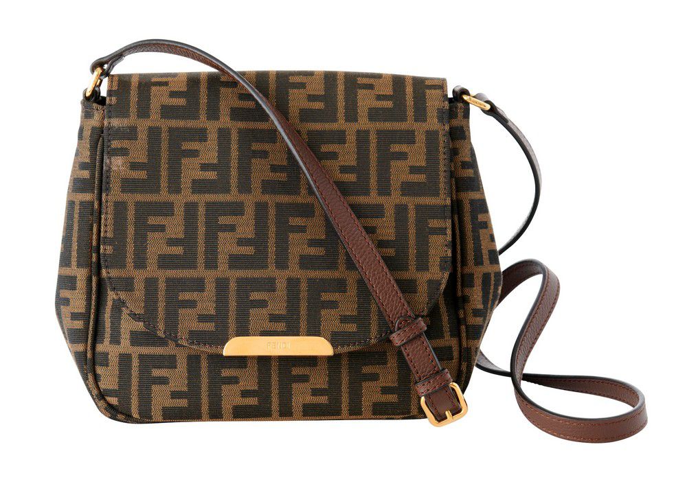 Fendi Zucca Shoulder Bag with Leather Strap and Hardware Handbags