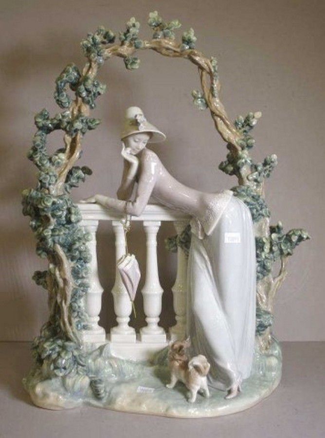 Balcony Lady with Dog and Umbrella Lladro and Nao Ceramics