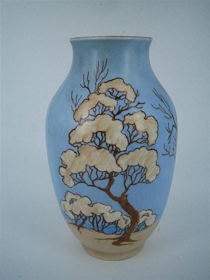 Rosenthal China Vase with Pastel Blue Tree Design Rosenthal Ceramics
