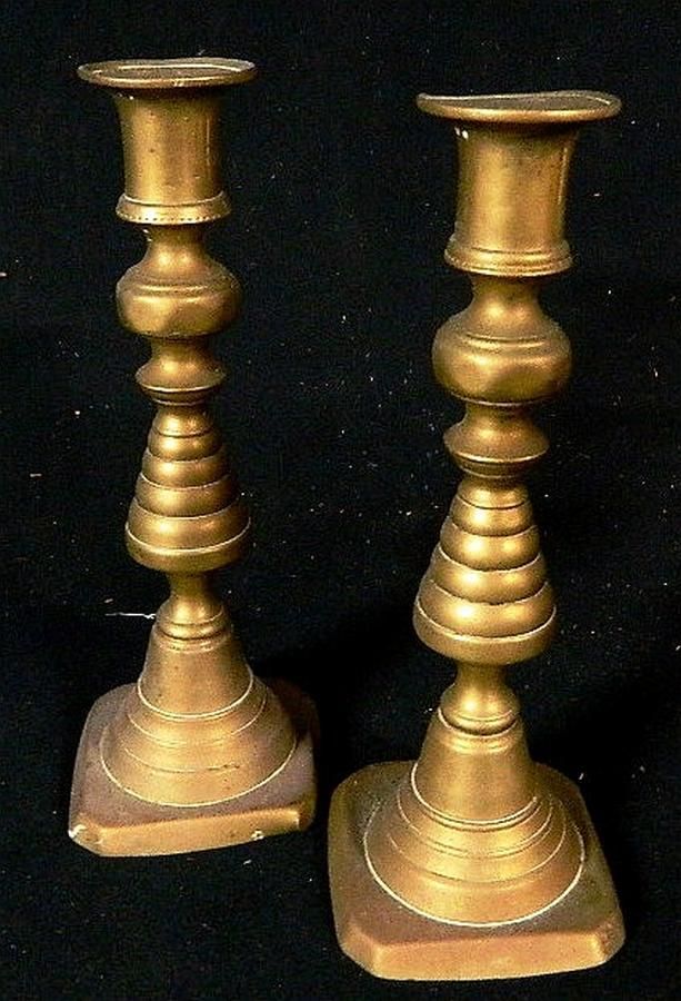Antique Brass Candlesticks, c.1820, 20cm High Candelabra/Candlesticks