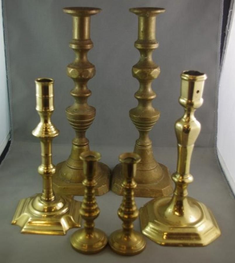 Victorian Brass Candlesticks Set of Six Candelabra/Candlesticks