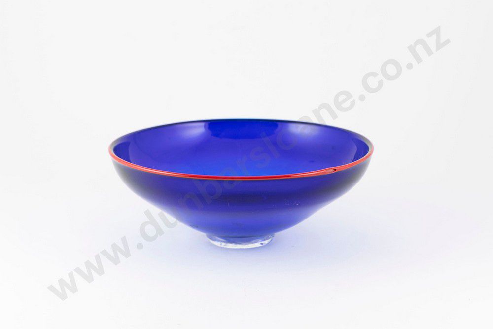 Cobalt Blue Footed Bowl with Red Rim by Garry Nash New Zealand Themes