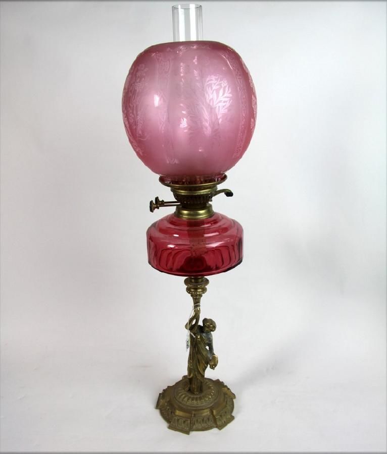 Victorian Ruby Maiden Kerosene Table Lamp Lamps Kerosene, oil and