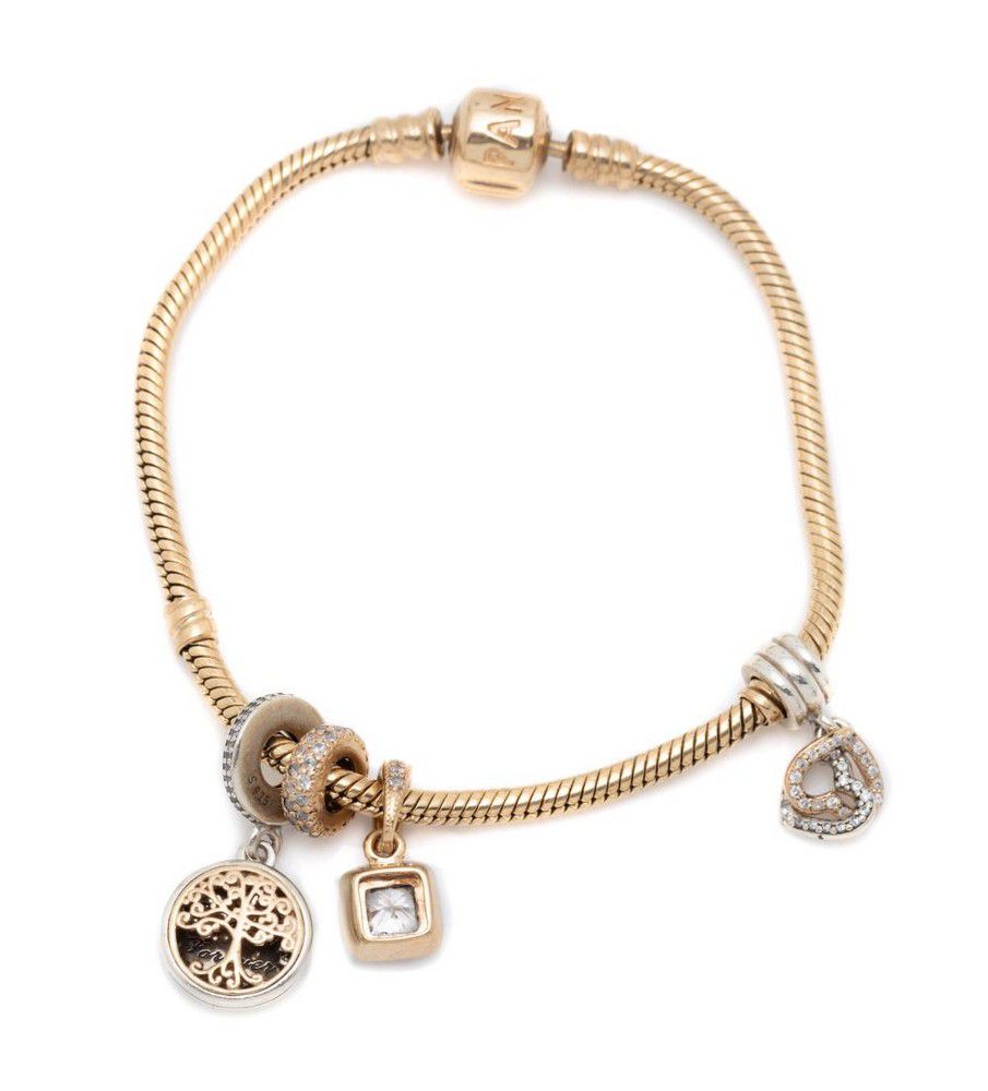 14ct Gold Pandora Charm Bracelet with Zirconia Charms Bracelets