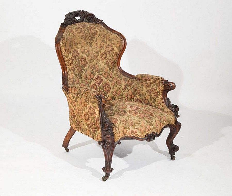 Victorian Rosewood Armchair with Floral Design Seating Singles
