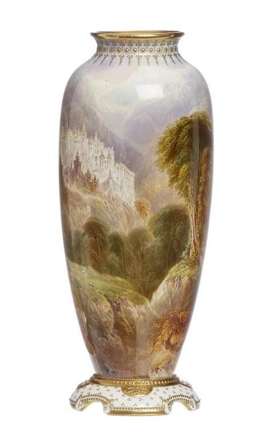Handpainted Royal Doulton vase with mountain landscape Royal Doulton