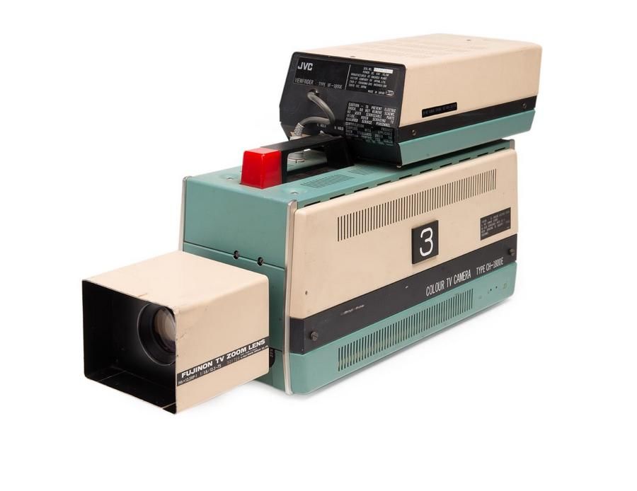 Vintage TV Studio Equipment with JVC Camera and Vinten Tripod Radios