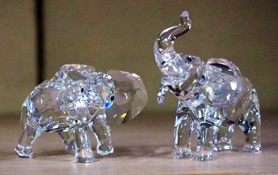Swarovski Crystal Elephant Figurines with Boxes 6cm European Glass