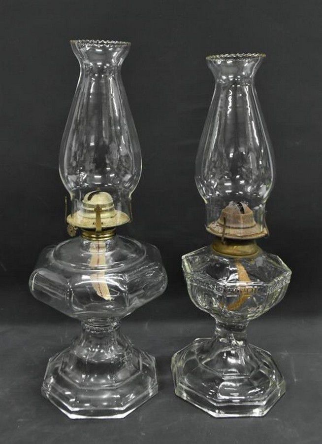 Hexagonal Glass Oil Lamps with Fluted Flues Lamps Kerosene, oil and