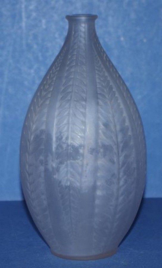 Renee Lalique Acacia Glass Vase Leaf Design (or) Lalique Acacia Glass Vase Tall Leaf