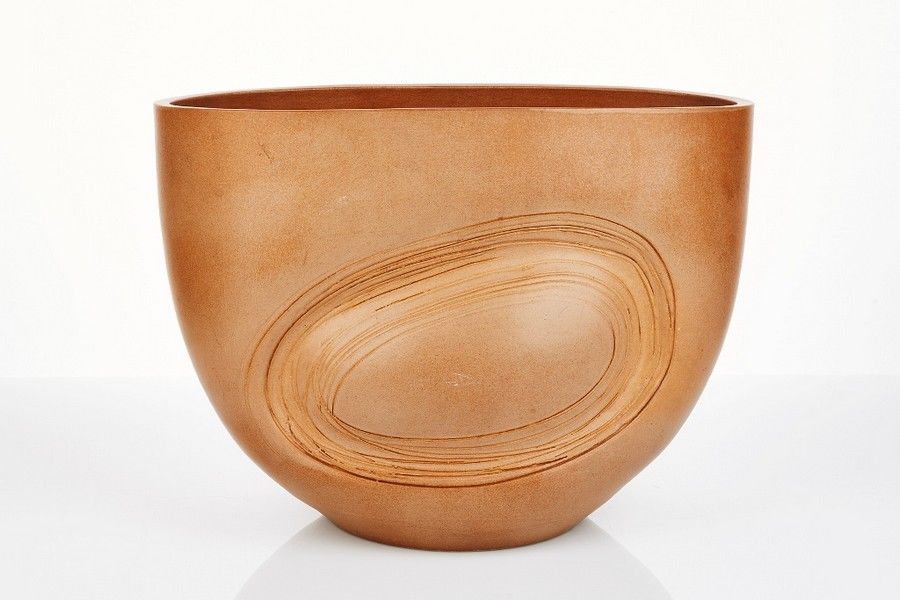 Japanese Studio Pottery Ikebana Vase with Camel Brown Glaze Ceramics