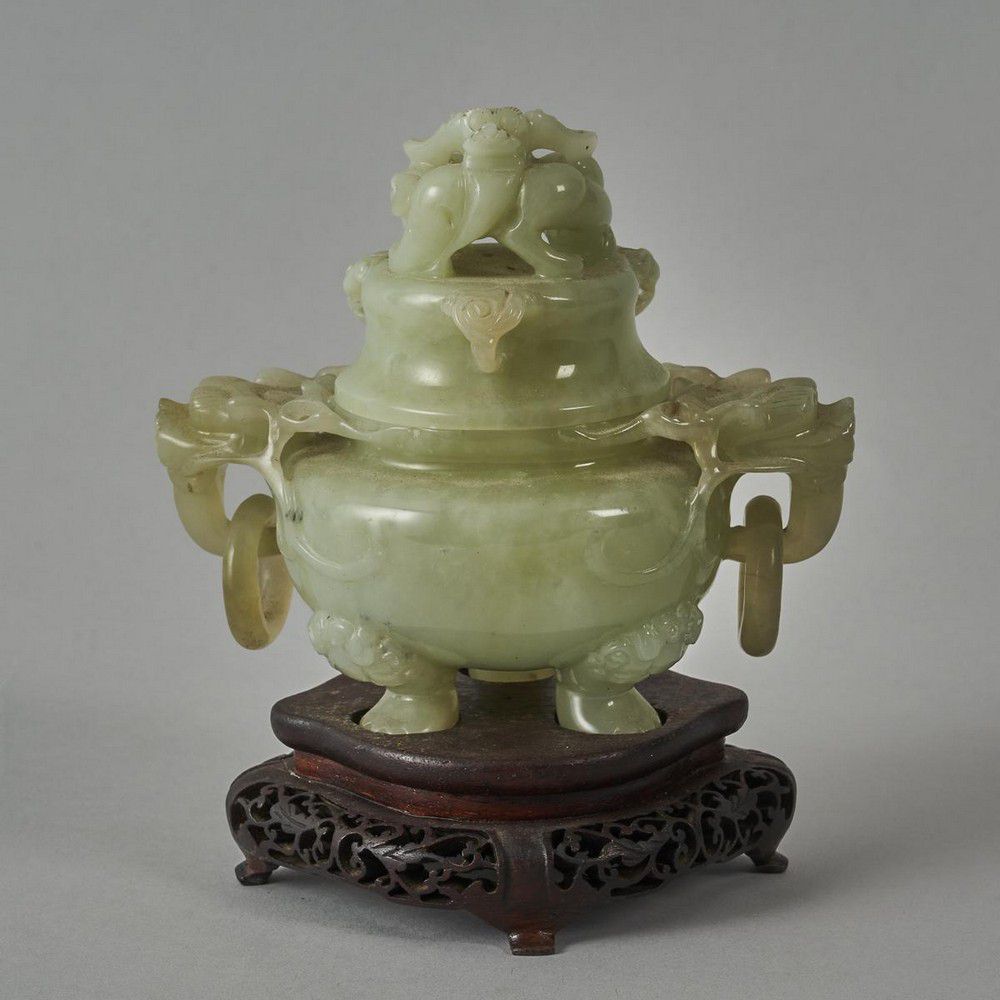 Chinese Jade Incense Burner with Original Base Jade Oriental