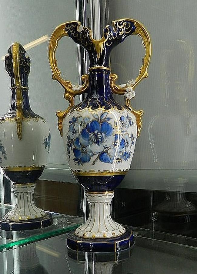 Royal Doulton Blue & Gilt Vase with Twin Handles Royal Dux Ceramics