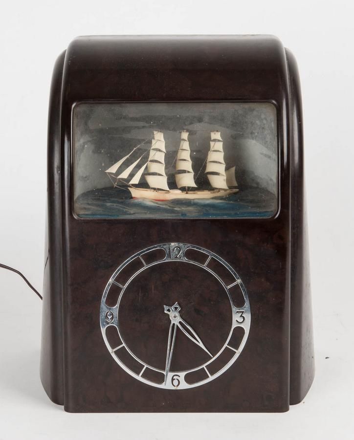 Bakelite Ship Diorama Clock, 1950s English Clocks Novelty