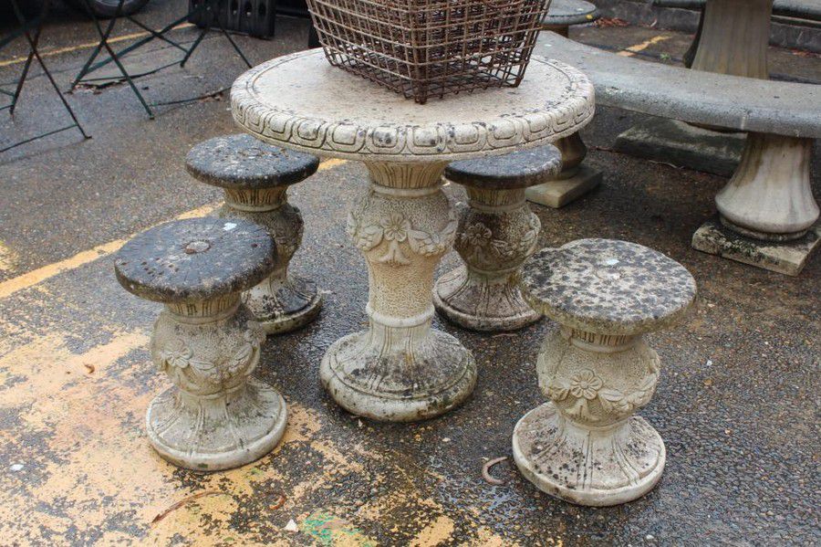 French Stone Garden Table & Stools Set Seating Stools Furniture