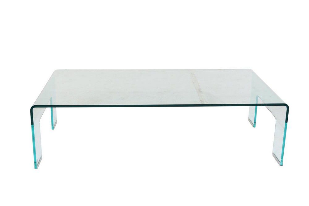 Calligaris Tempered Glass Coffee Table with Brushed Aluminum Feet