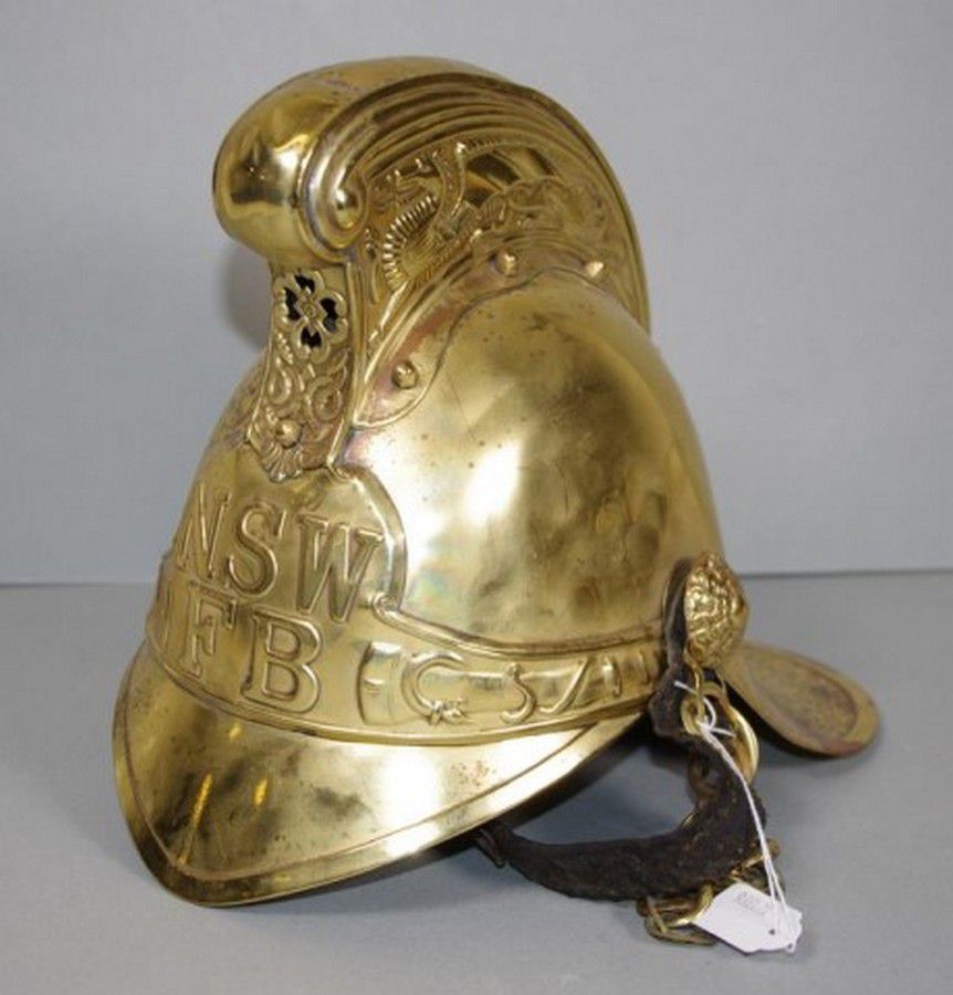 Vintage NSW Fire Brigade Brass Helmet with Leather Interior Headwear