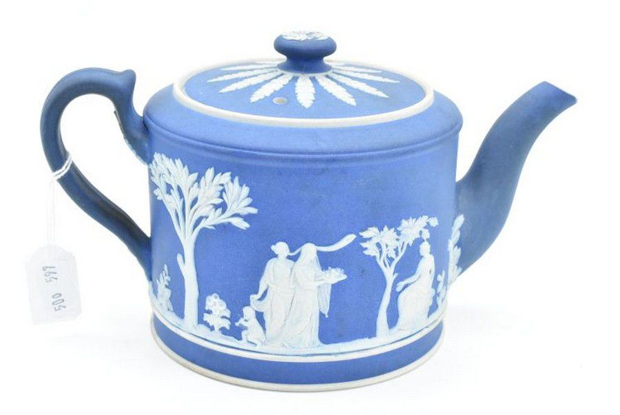 Wedgwood blue jasperware teapot from 19th century Wedgwood Ceramics