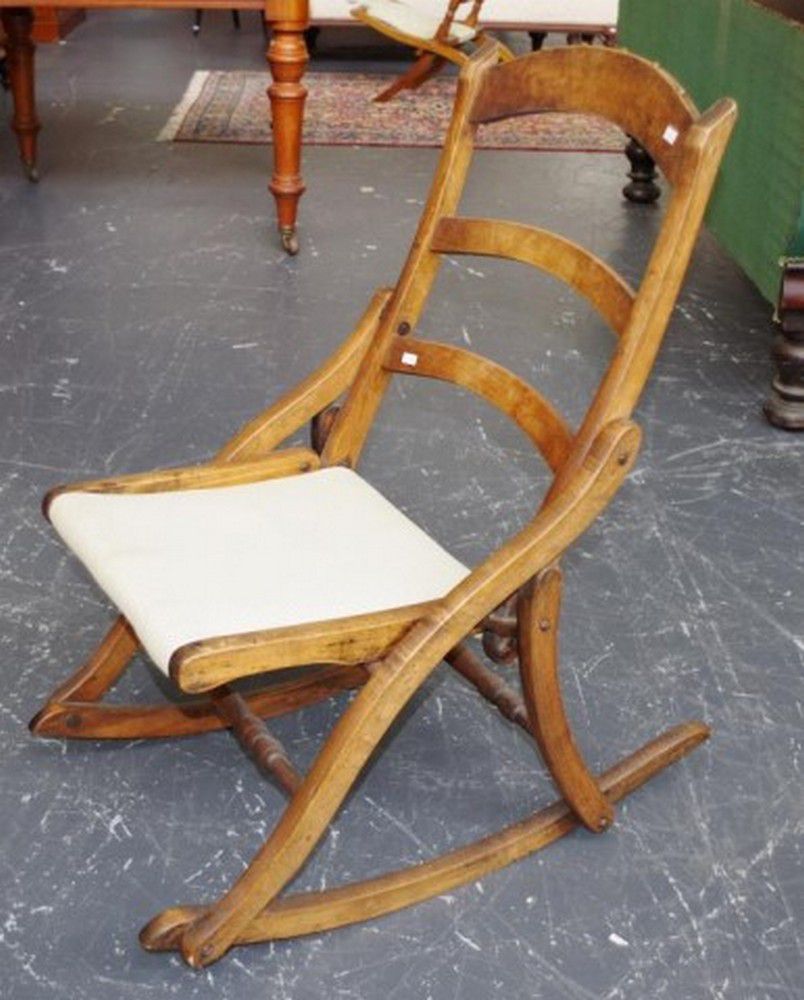 Vintage Wood Rocking Chair with Upholstered Seat Seating Singles/Pairs/Threes of Chairs (all