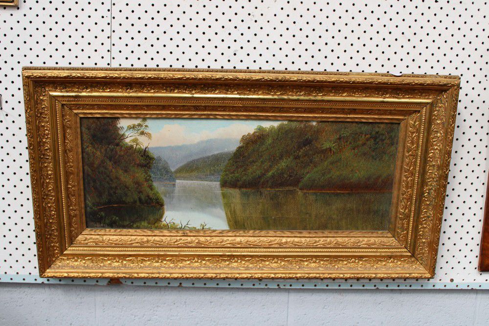 Rollings' Lake Giltframed Oil Painting (59x22cm) Oil Paintings and