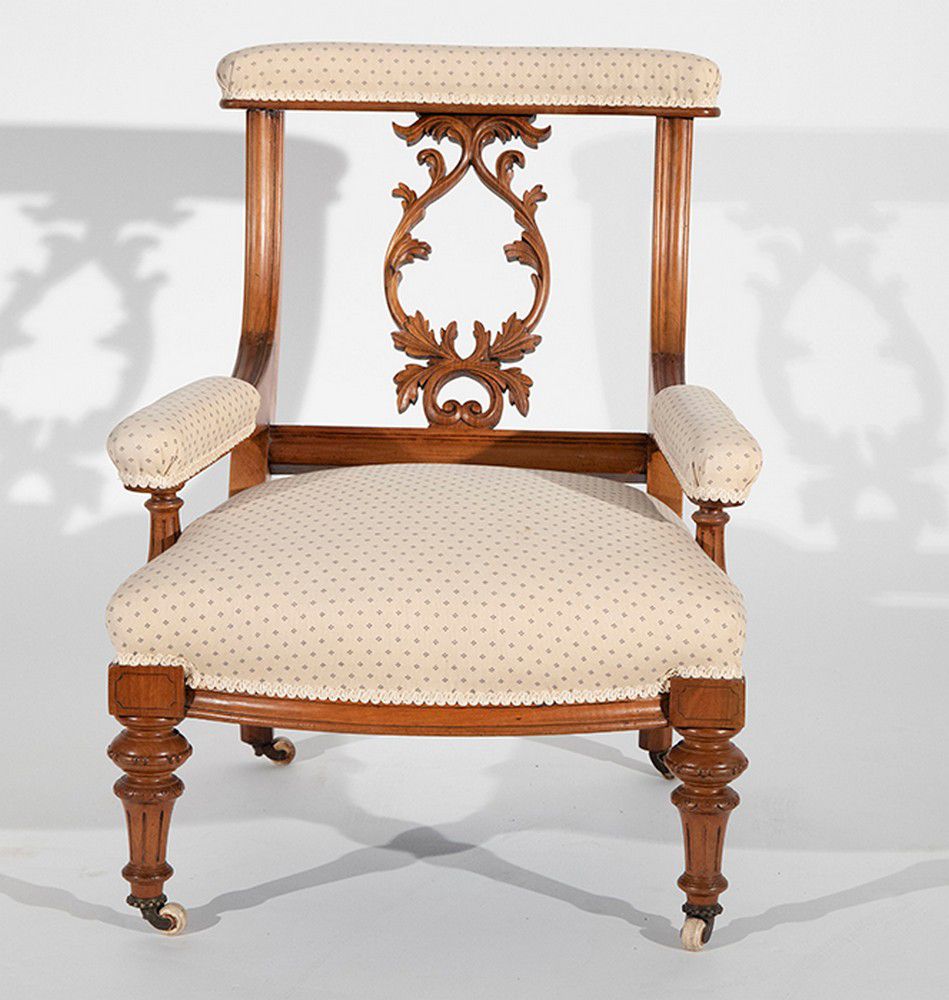 Victorian Walnut Nursing Chair with Carved Splat Seating Singles/Pairs/Threes of Chairs (all