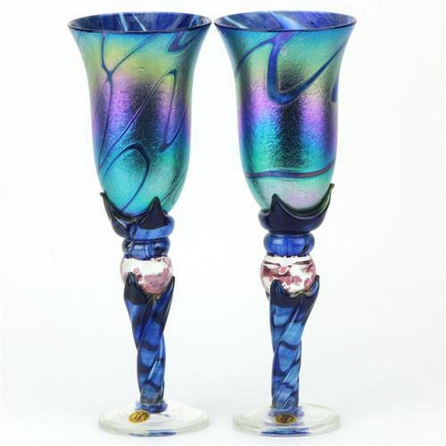 Iridescent Blue Nautical Toasting Goblets by Colin Heaney Australian