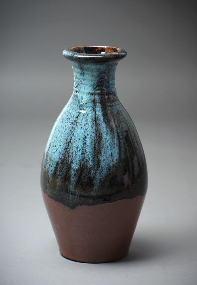 Tall Stoneware Bottle Vase with Blue and Grey Glazes New Zealand