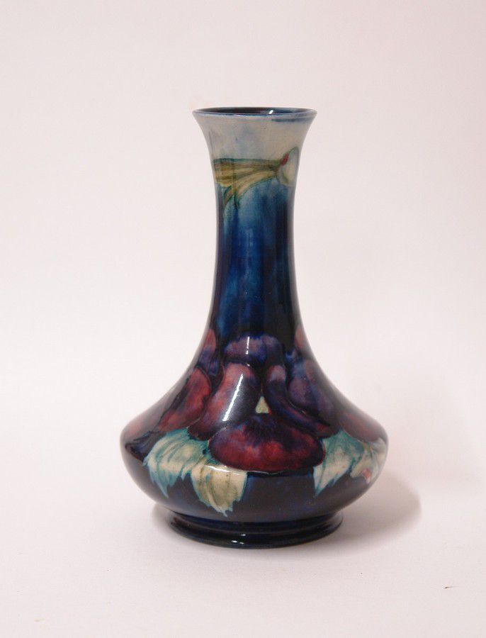 Moorcroft Pansy Vase in Cobalt and Purple Moorcroft Ceramics