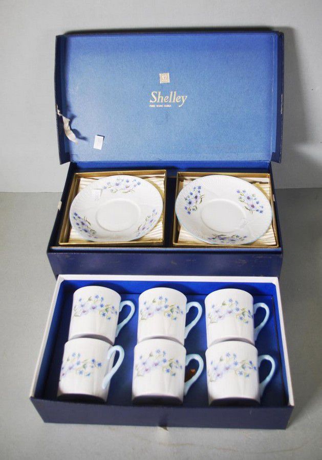 Shelley Blue Rock Coffee Set with 6 Cups & Saucers Shelley Ceramics