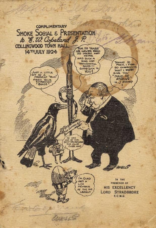 Collingwood 1924 menu/programme Smoke