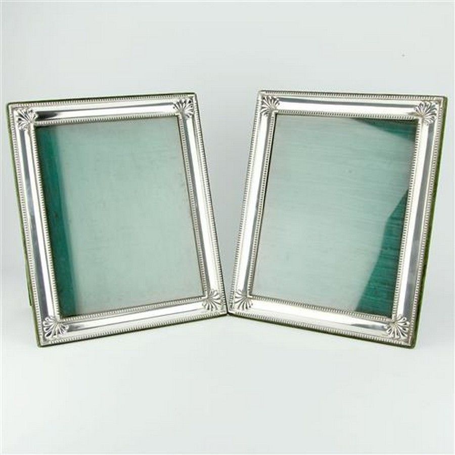 Beaded Sterling Silver Picture Frames with Green Silk Interior