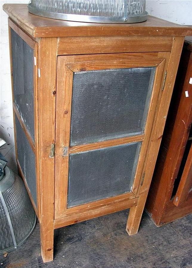 Antique Pine Meat Safe with Single Door & Cupboards