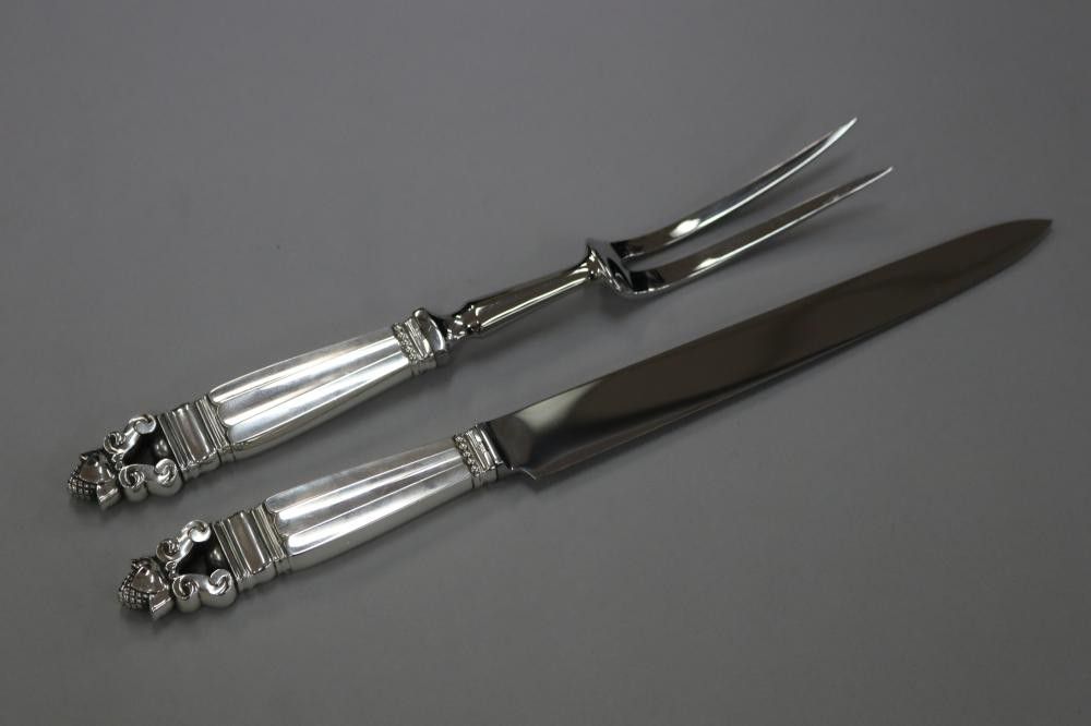 Jensen Acorn Silver Carving Set (2) Flatware/Cutlery and